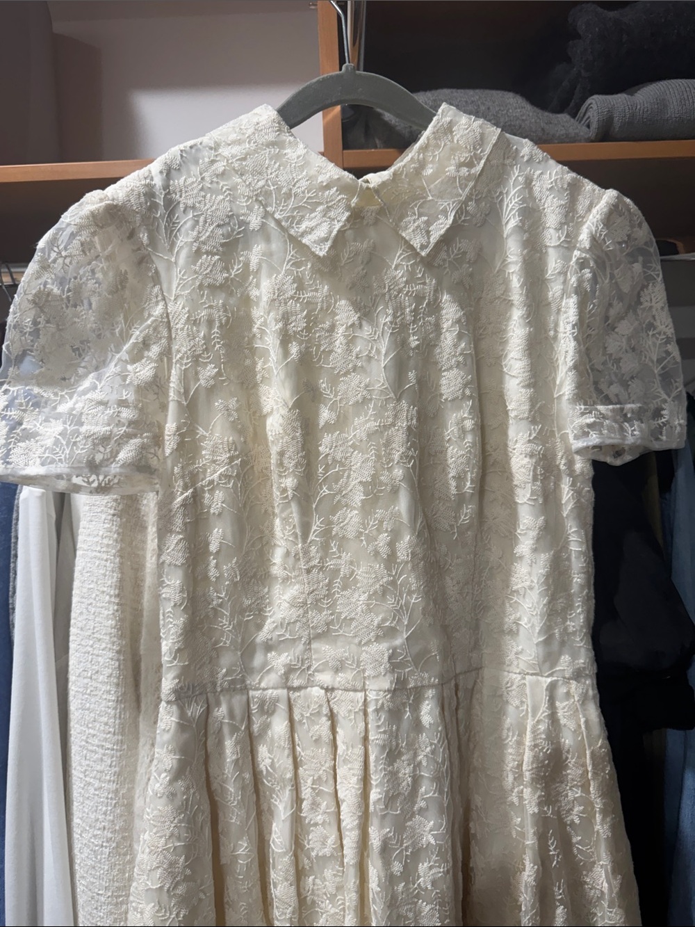 Gal Meets Glam Cream Lace Midi Dress with Peter Pan Collar